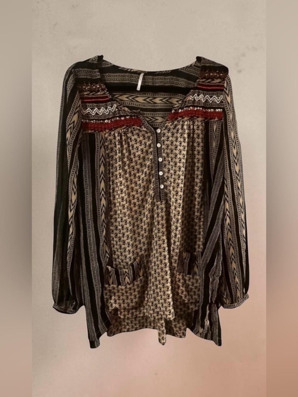 Free People Bohemian Women Blouse boho romantic feminine fall size small